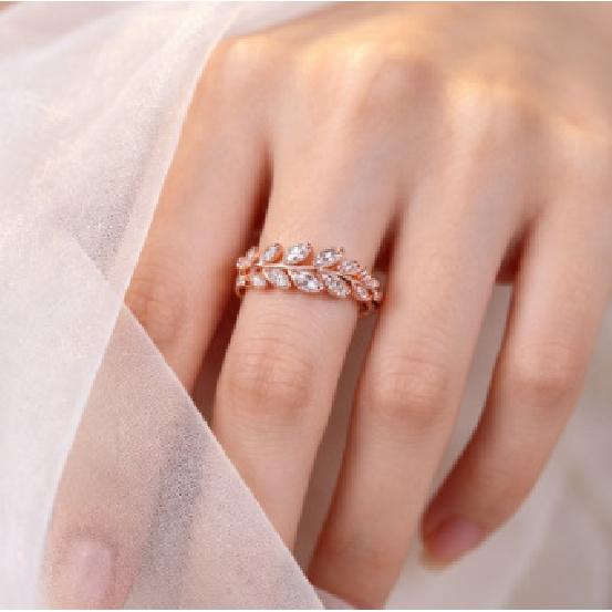 Hollow Branch and Leaf Ring with Zirconia Stones Commuter Fashion Rose Gold Olive Branch Design