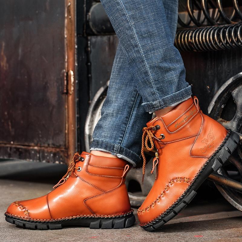 Mens Handmade Genuine Leather Boots Retro Boots Men's Genuine Leather Large Men's Shoes High Top