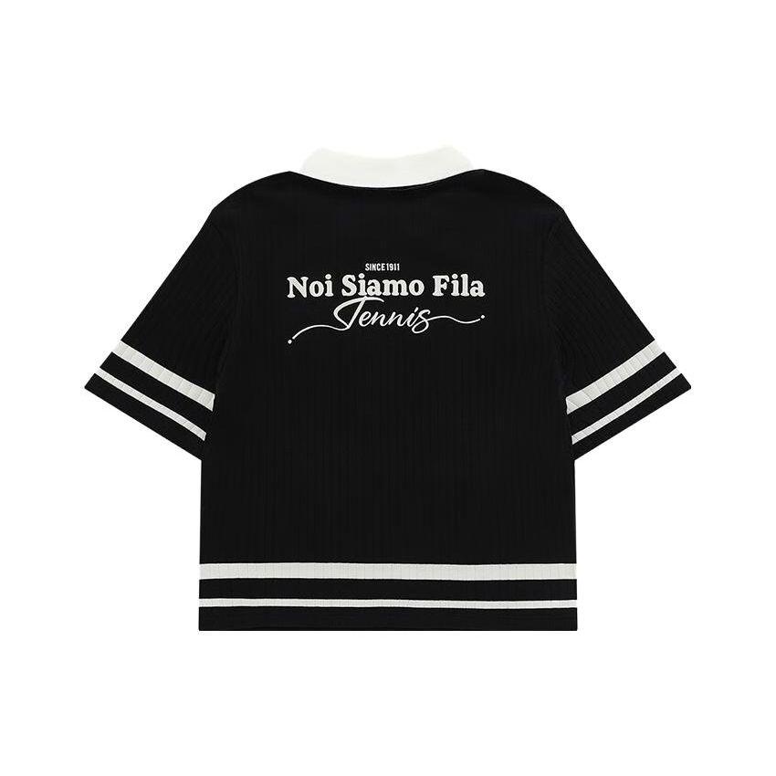 FILA Fusion Color Block Striped Sports Casual Slim Fit Short Sleeve Polo Shirt Women tops T11W326104FBK