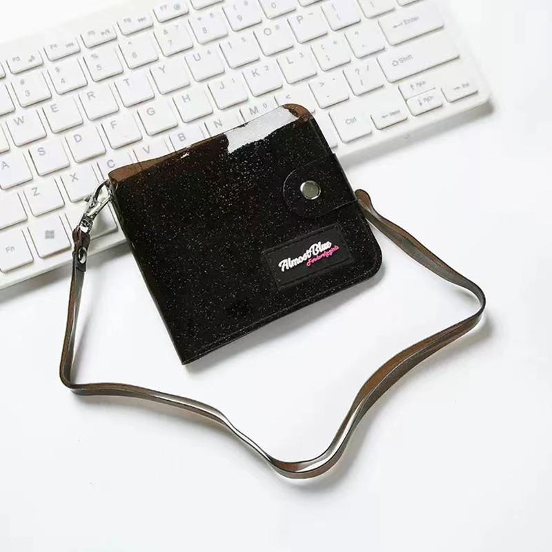 

Transparent Women Purse Pvc Laser Clear Jelly Bag Mini Money Credit Card Holder Clear Wallet Bags Ladies Purse With Neck String чёрный