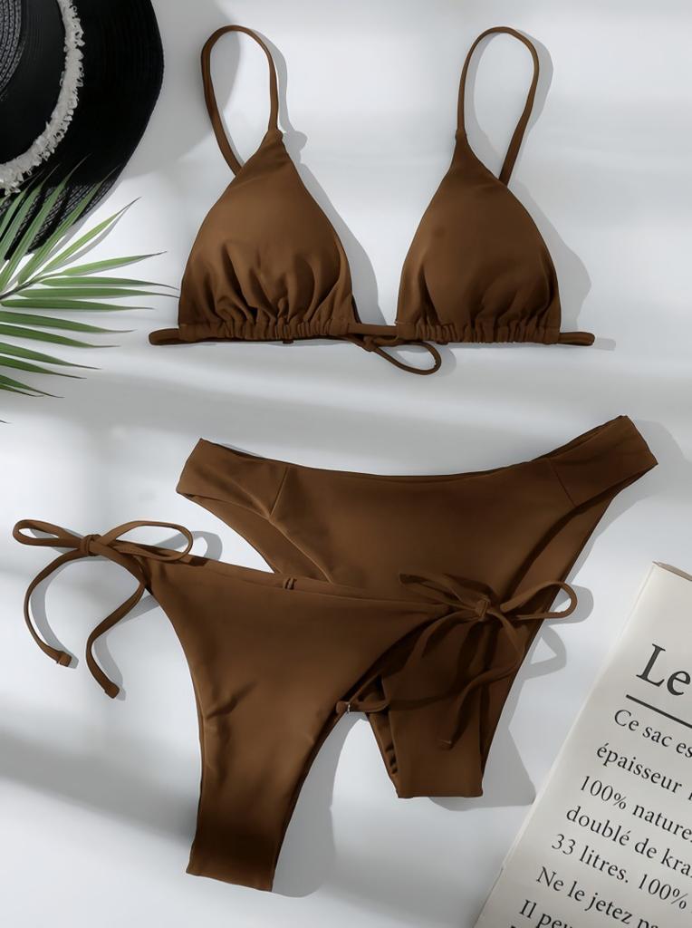 Hot Bikini Swimsuit Multi-color Solid Color Sexy Lace-up Bikini Swimsuit Three-piece Set