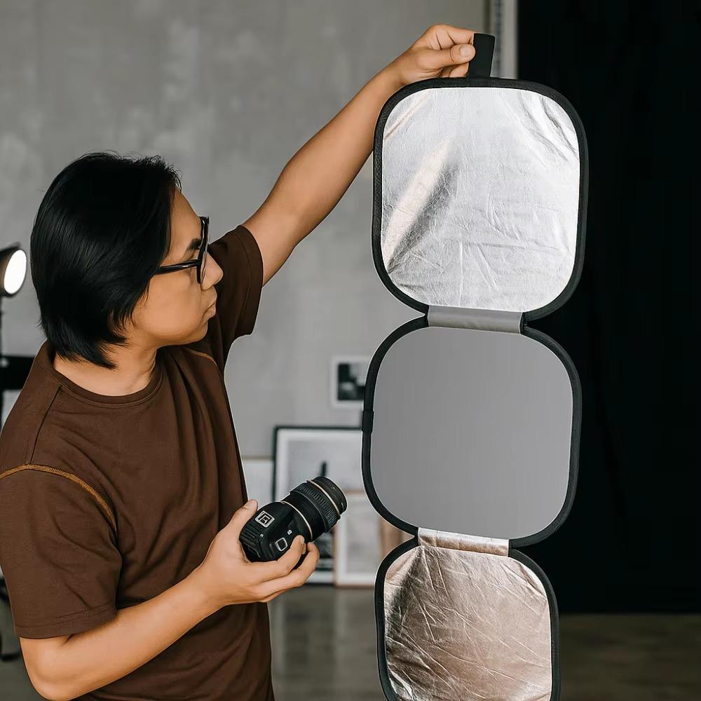 Collapsible 3-in-1 Photography Reflector Disc, Handheld Light Reflector Diffuser With 18% Gray Card For Studio Portrait Video Shooting