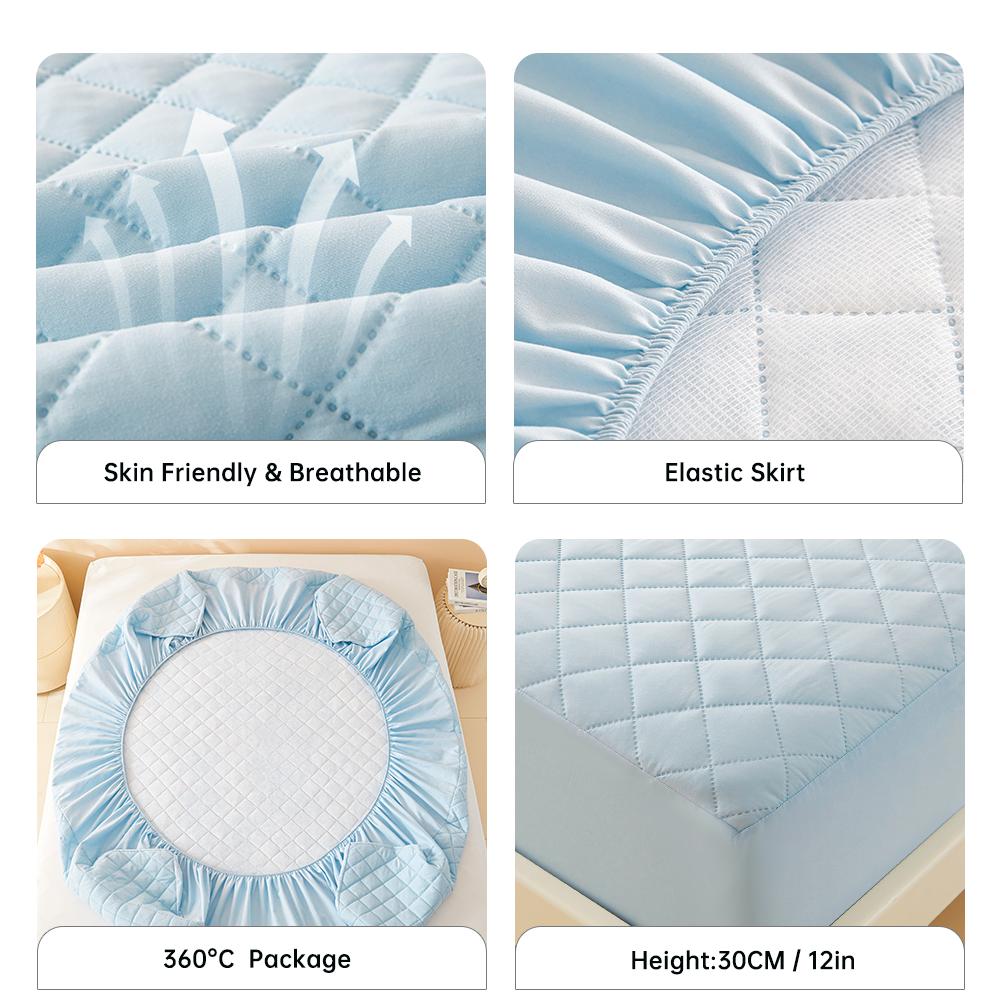 HOMZY 1PC 3D Air Fabric Thick Mattress Cover, 100% Waterproof Mattress Protector, Soft and Breathable Fitted Bed Sheet (No Pillowcase)