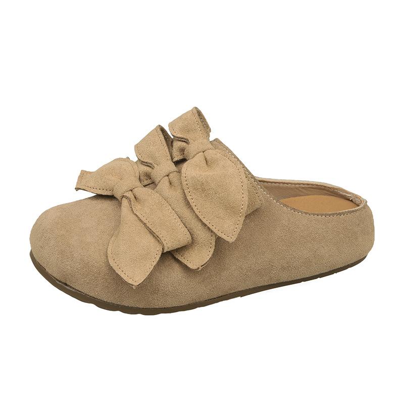 

Ballet style bow big head thick bottom muffin small man 6cm bag head half slippers female solid color Birkencool slippers 35
