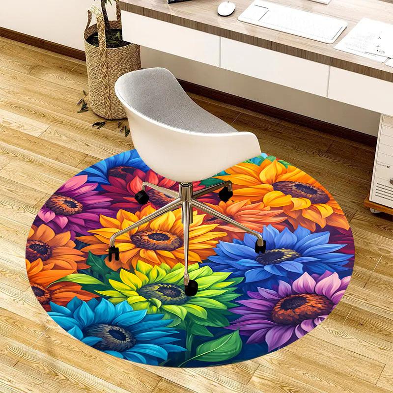 1pc Office Carpet Chair Mats Colorful Sunflowers Garden Perfect for Decorating Office Chairs, Living Rooms, Or Bedrooms.YDT223