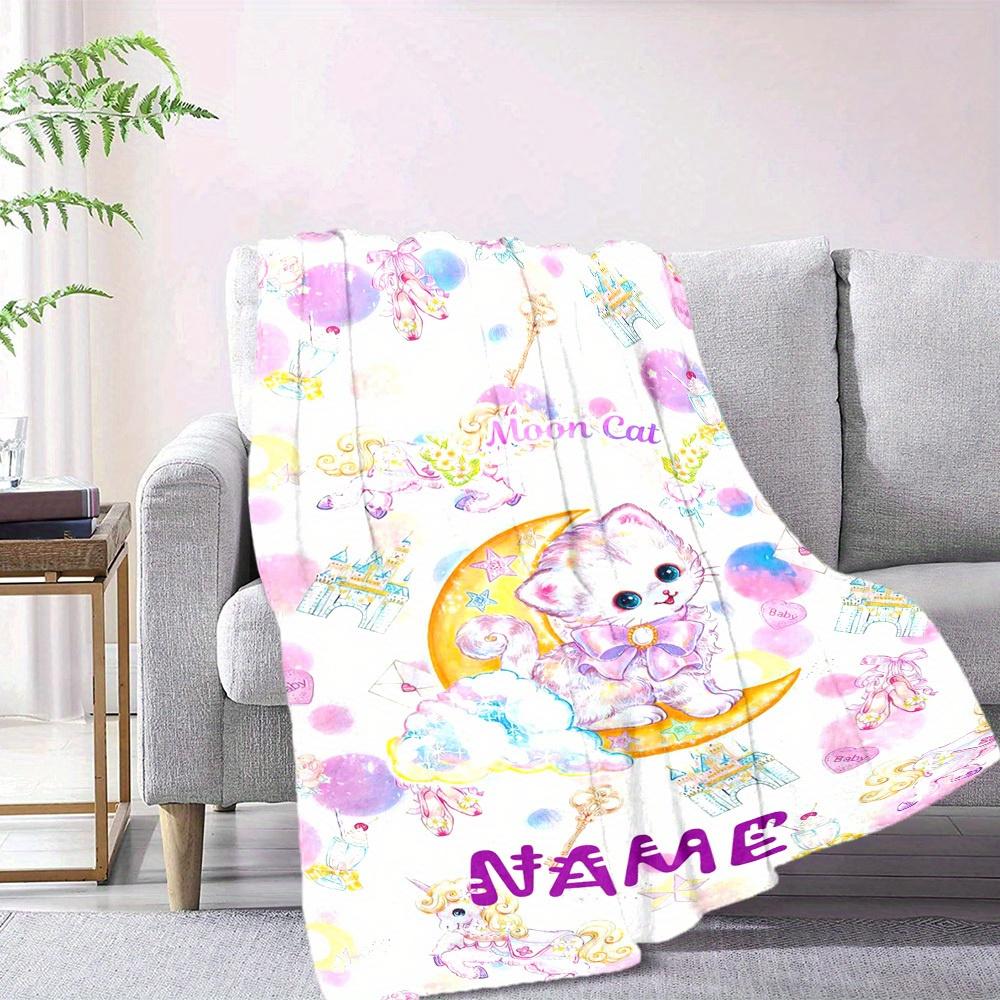 Moon Cat Home Customize Your Name Blankets Comfortable Soft Lightweight Multiseasonal Use Blanket For Picnics Sofas Offices Beds Living Rooms Perfect
