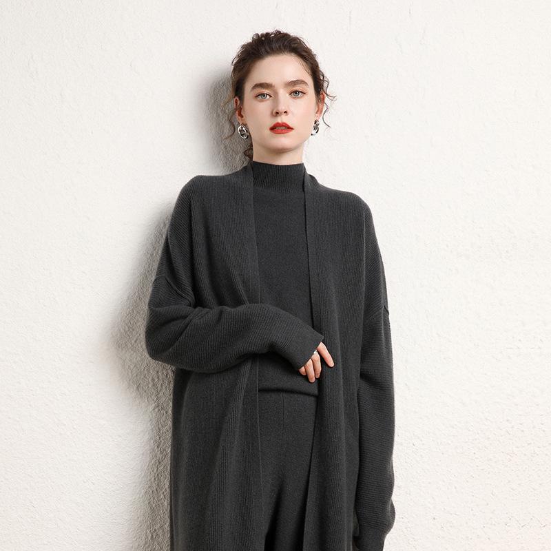 Cashmere Loose Mid-length Cardigan – Autumn/Winter Style Women's Knit Sweater
