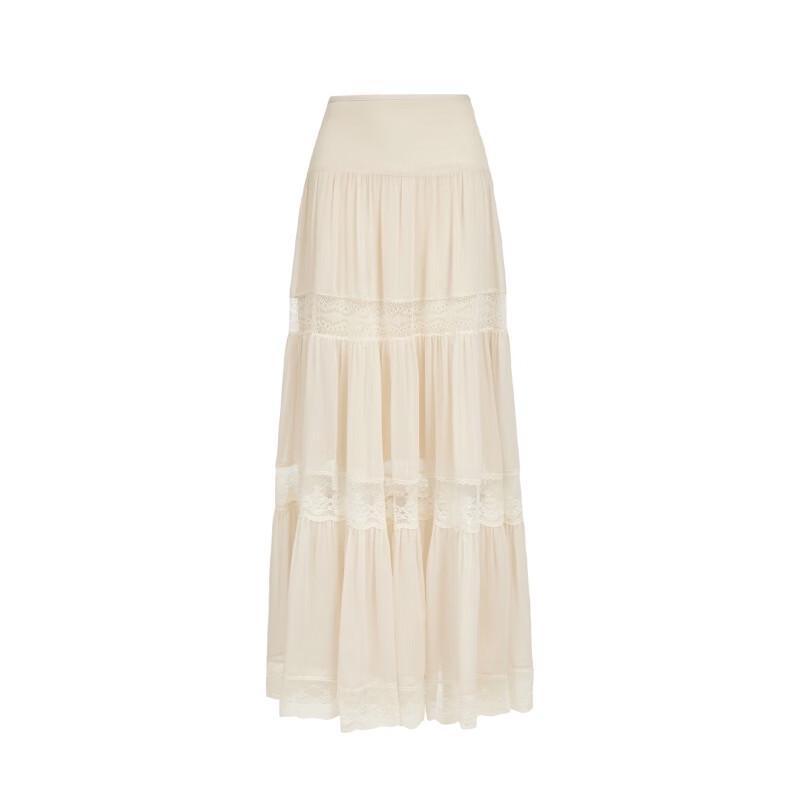 VEROMODA Chiffon Lace Pleated A-Line Skirt