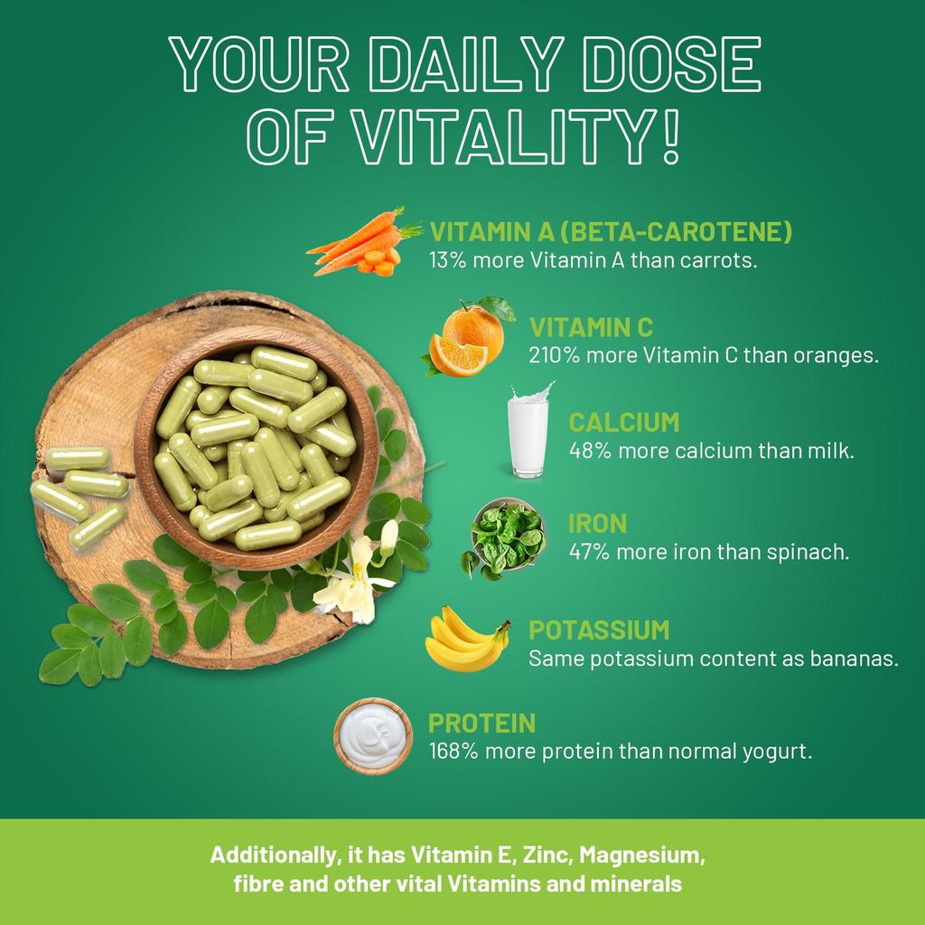 Reines Moringa 4000mg - 120 Vegane Kapseln mit Schwarzem Pfeffer