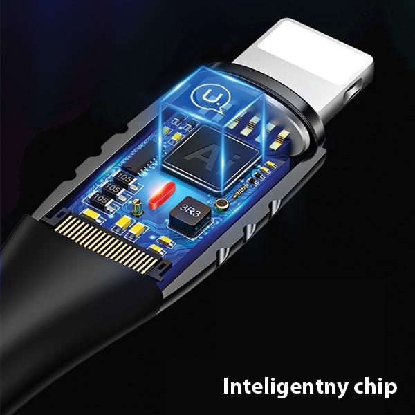 Usams Kabel Pleciony U-Tone Lightning1.2M Power-Off 2A Fast Charging Czarny/Black Sj344Usb01 (Us-Sj344)