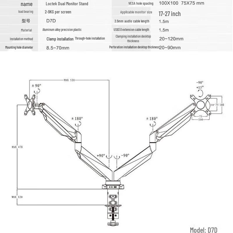 Loctek D7D Dual Monitor Desk Mount Stand