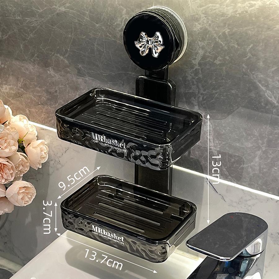 1 Suction Cup Soap Box Non Perforated Wall Mounted Bathroom Shelf Double-layer Drainage Soap Box