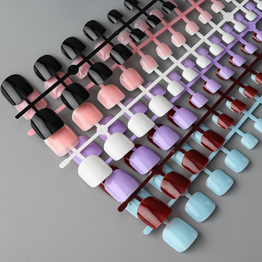 144pcs Short Square False Toe Nails Lake Blue/White/Red/Nude Press On Toenails Glossy Full Cover Toe Nails 100/120pcs Artificial