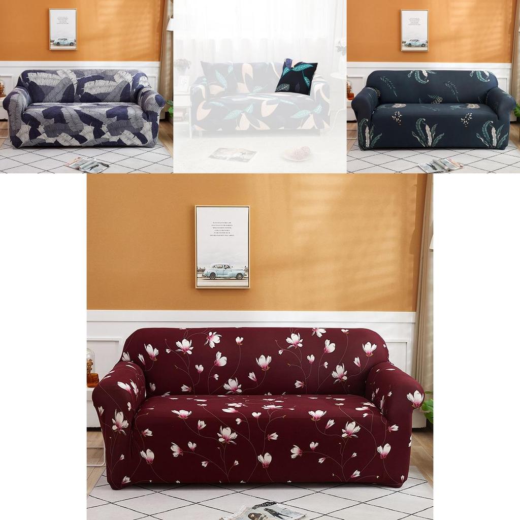 Wrinkle Resistant Floral Leaves Sofa Slipcover Great Elasticity Easy To Clean