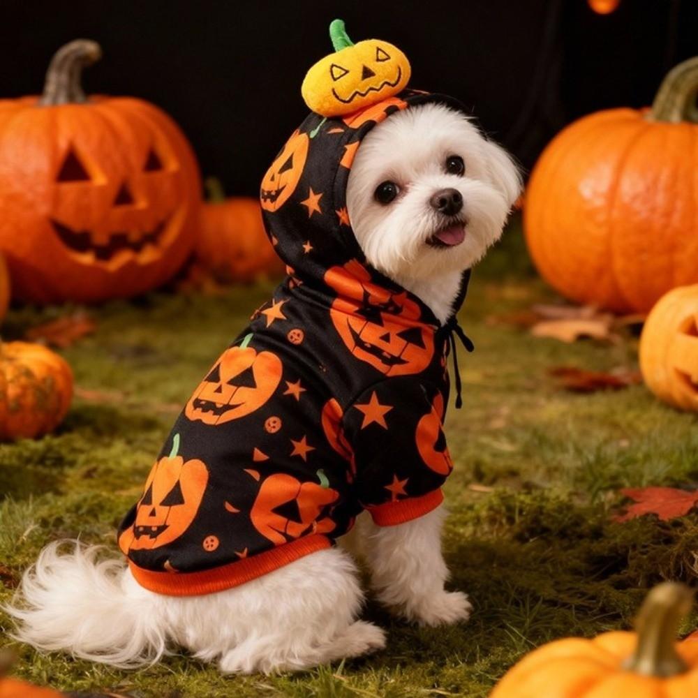 Stretchy Pumpkin Printed Hoodie Soft Pet jumpsuit Cute Pet Cosplay Outfit Halloween