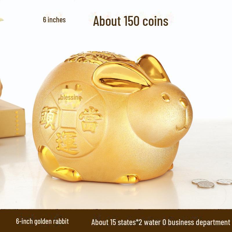 Glücksbringer-Sparschwein aus Keramik, goldenes Kaninchen, kreatives Geschenk und Heimdekoration