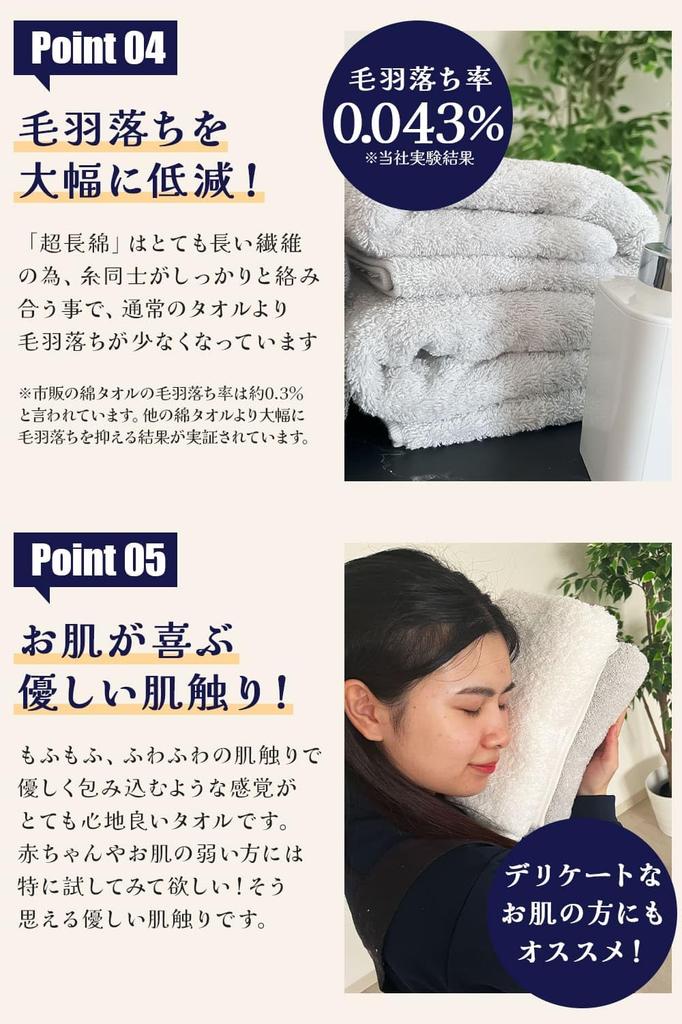 Fuwarira Face 34 x Highly Low Ash Set of 4 Hotel-Like Towels, 84cm, 100% Cotton, Thick, Hotel-Quality, Absorbent, Shedding, Blue, (Ships Compressed)