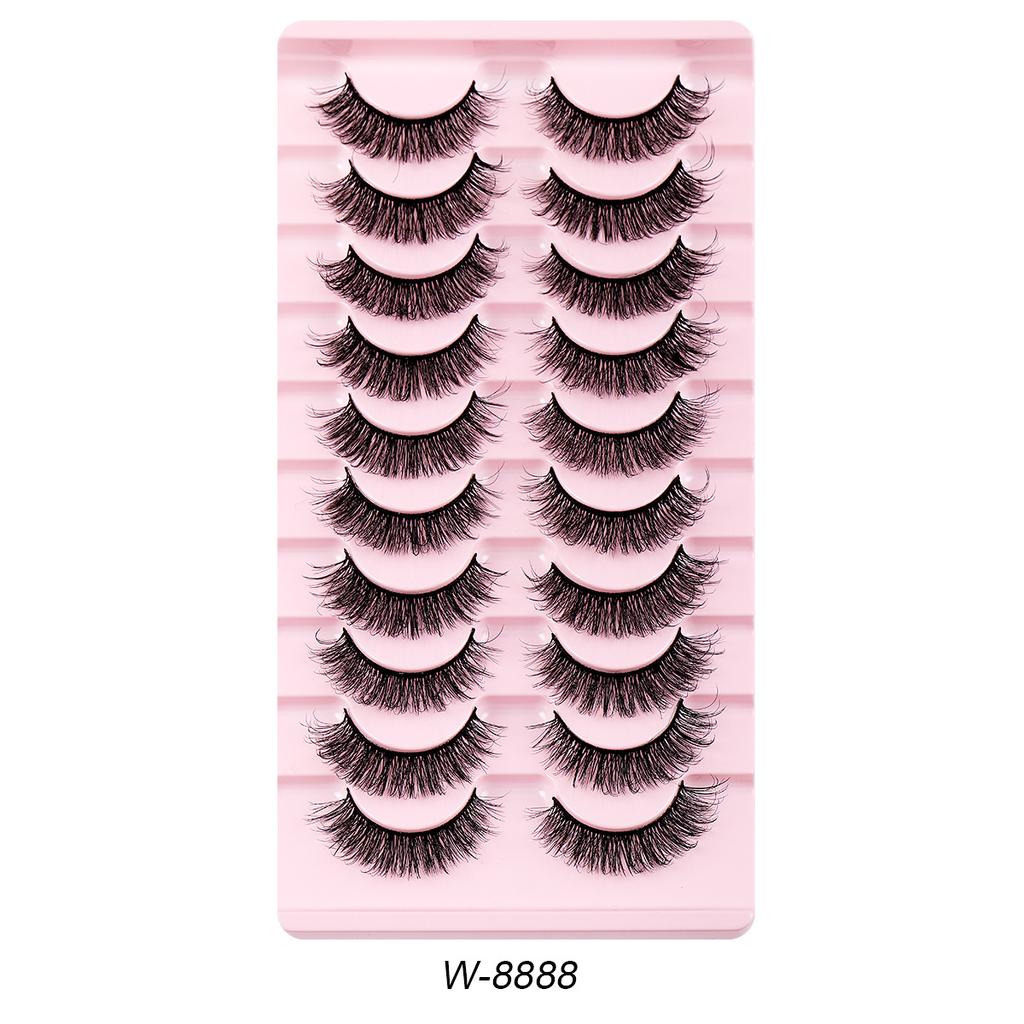 10 paires de faux cils à tiges rigides, imitation poil de vison naturel, style ébouriffé, désordonné, recourbé et épais