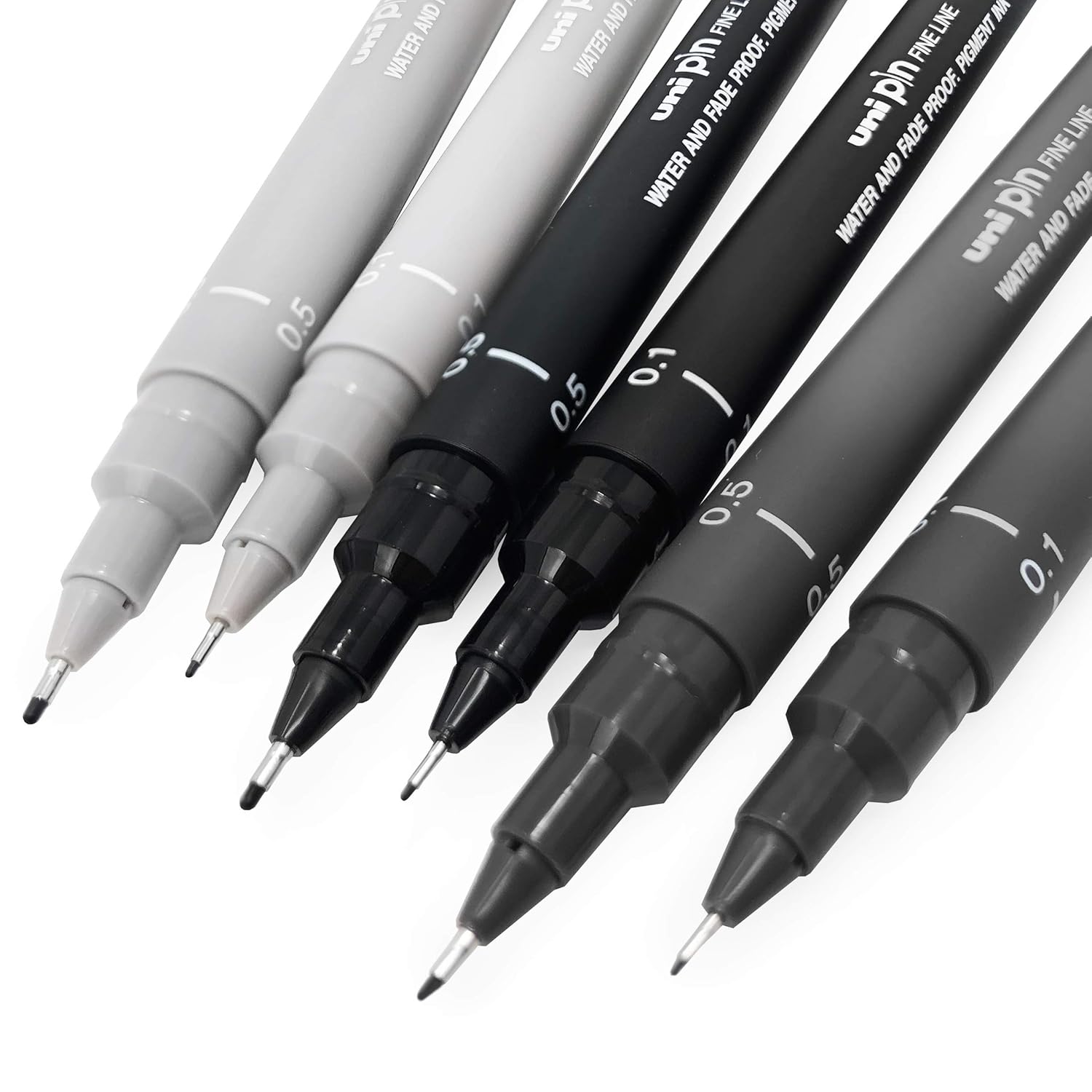 Uni Pin Fineliner Drawing Pen Sketch Set Gray Tone 0.1/0.5mm 6-Piece
