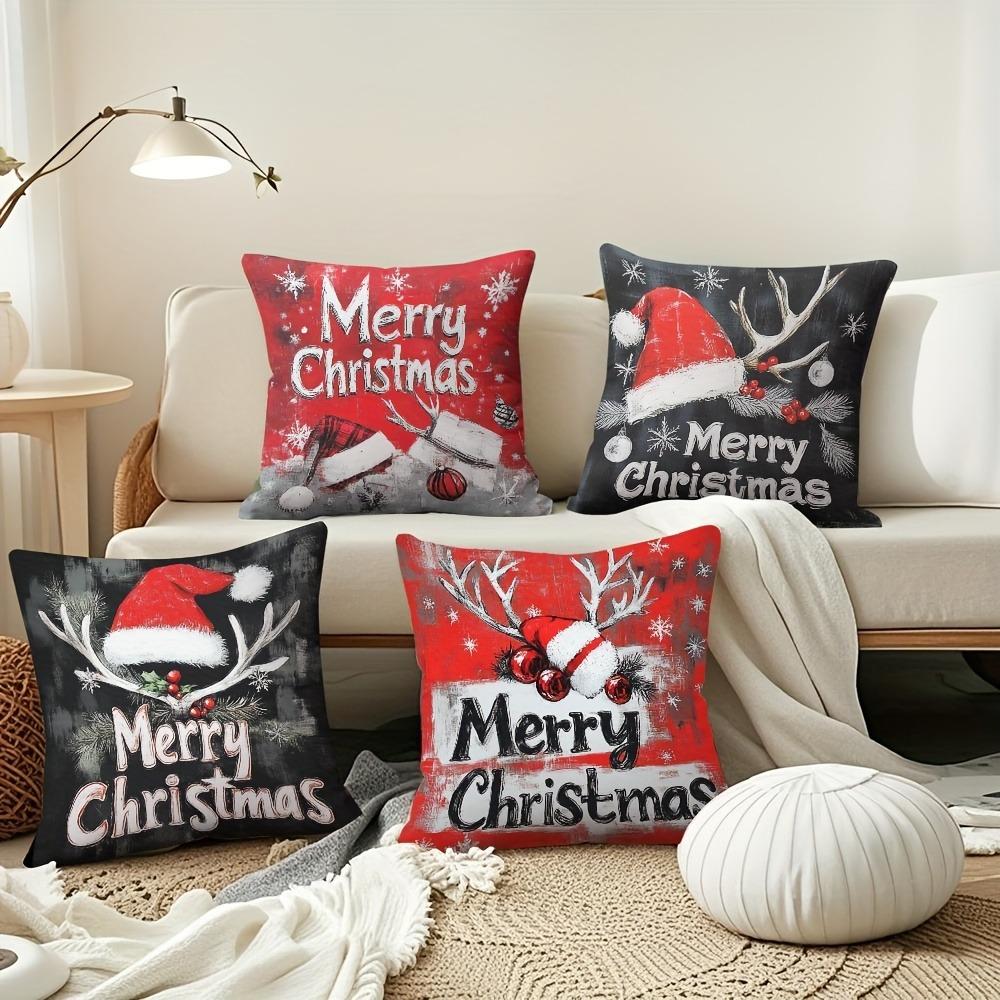 Home Decor Merry Christmas Decorative Pillow Covers Set Pattern Cushion Cover Suitable For Sofa Bedroom Car Pillow Cover