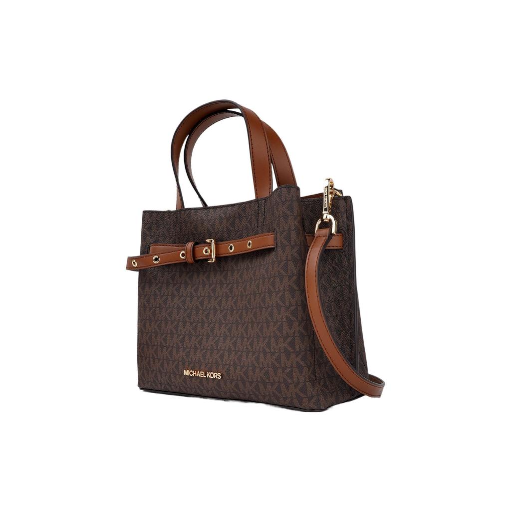 Michael Kors MK Emilia Commuter Logo Color Block Zipper Coated Canvas Shoulder Crossbody Tote Bag Small Women Bags Acorn-Brown 35H0GU5S1B-BROWN