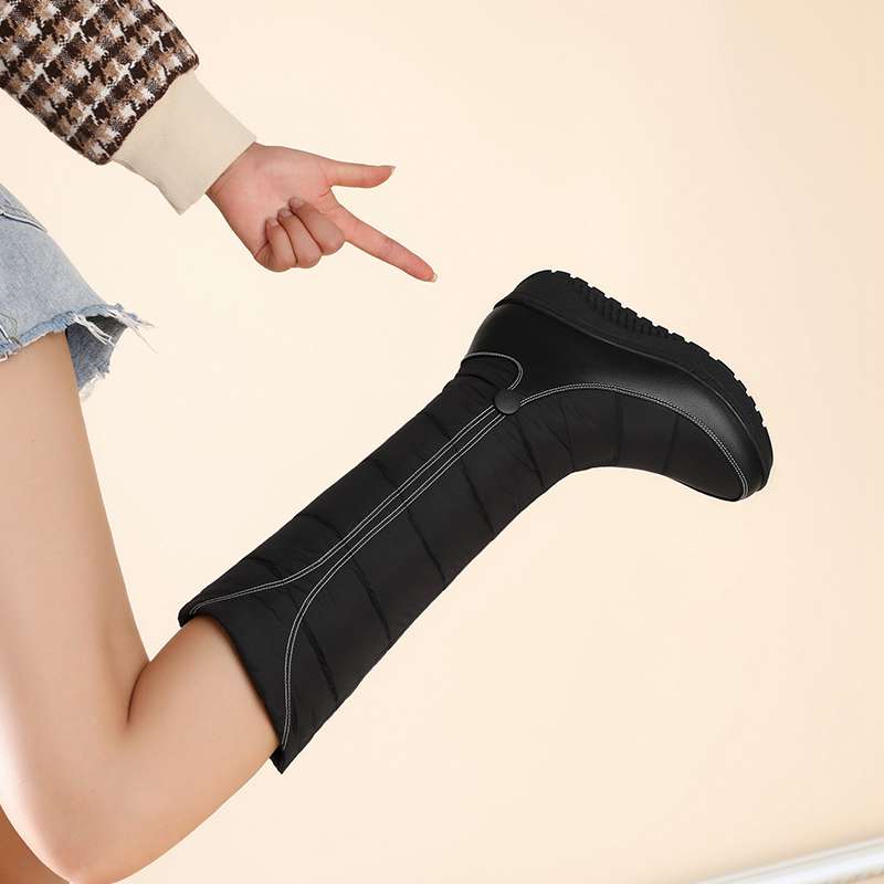 Krazing Pot PU Down Boots Cold-resistant Winter Shoes Med Heels Size 44 Super Size Snow Boots Zipper Round Toe Keep Warm Thigh High Boots