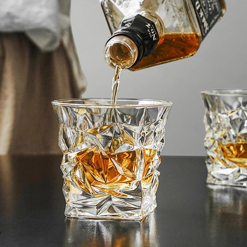 2pcs Sets Luxury Wine Glasses Classical Cup Bar Foreign Wine Glass High End Relief Whiskey Glass Party Exquisite Ice Hockey Cup