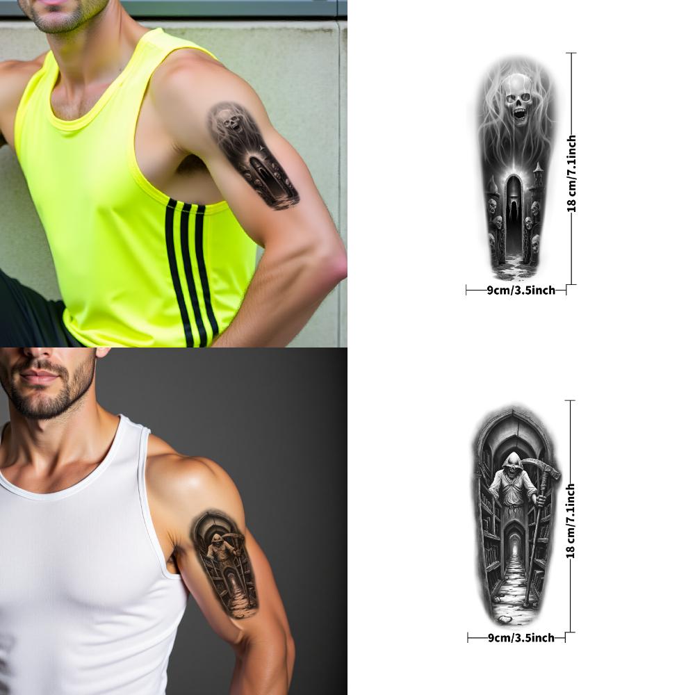 3pcs Temporary Tattoo Realistic Temporary Tattoos Skull With Reaper With Scythe Grim Reaper For Thighs Men Women