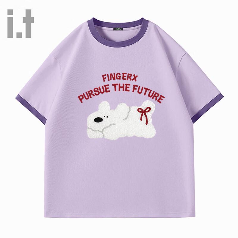 Fingercroxx IT Women s Loose Fit Color-block Cotton T-shirt with Puppy Print 2XL