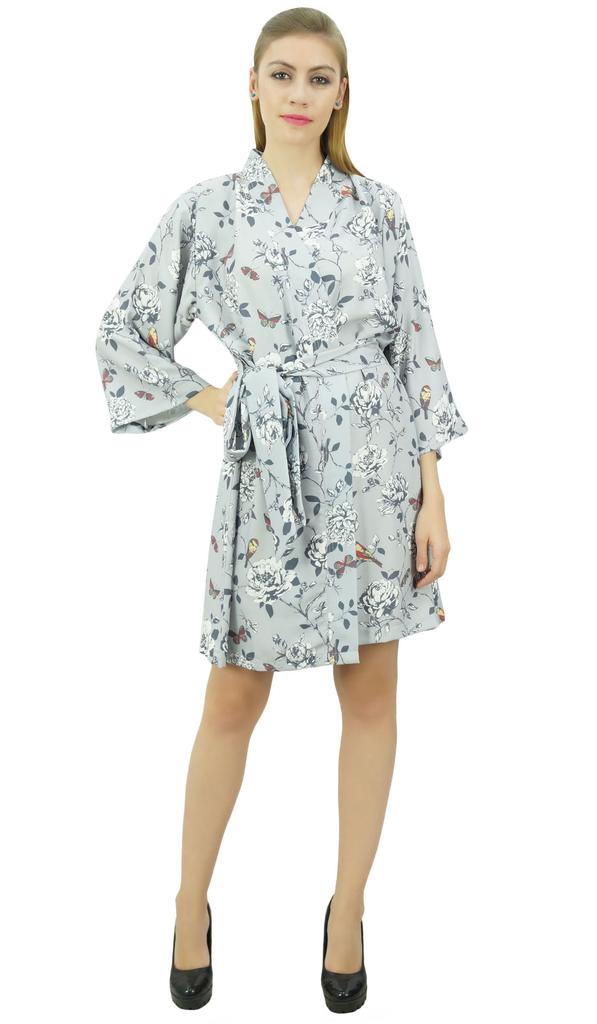 Bimba Women's Gray Floral Printed Georgette Bridesmaid Getting Ready