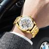 Men's Round Open Heart Stainless Steel Watch Gold white