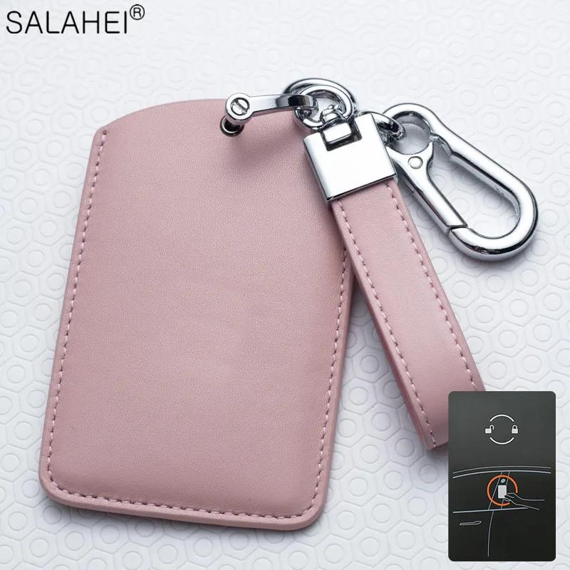 Leather Car Remote Key Fob Case Cover For Tesla Model X Model S Model 3 Car-Styling Protection Holder Shell Keychain Accessories
