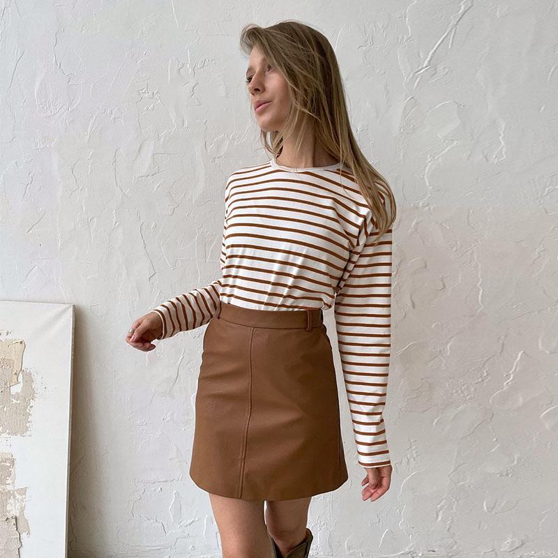 Cozy Loose Long Sleeve Striped T-Shirts Women Autumn Basic Casual Cotton Tops Round Neck Street Style Blouse
