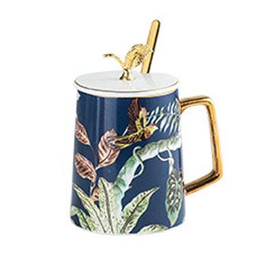 

Luxury Phnom Penh Ceramic Coffee Mug With Lid and Spoon Large Capacity Tea Cup Home Drinkware Lovers Wedding Gift 301-400ml