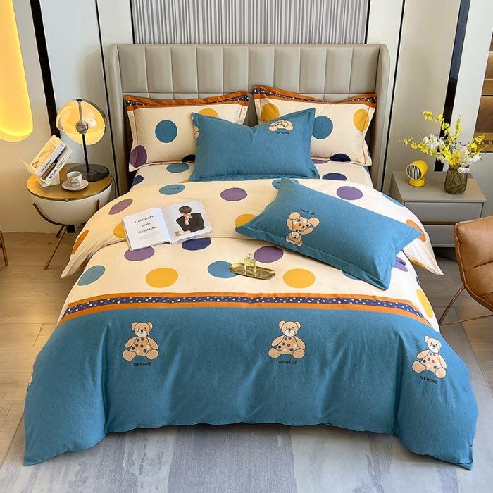 Vierteiliger Bettbezug und Bettbezug aus verdickter, gebürsteter reiner Baumwolle für Herbst und Winter