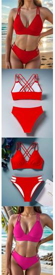 2025 V-neck Sexy Solid Color Backless Bikini - European & American Style Two-piece Swimwear