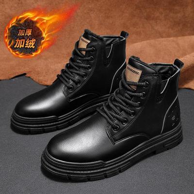 2024 New Martin Boots Men's Winter Velvet Thermal Leather Shoes Medium and High Top Short Boots Outdoor Thick-soled Tooling Boots