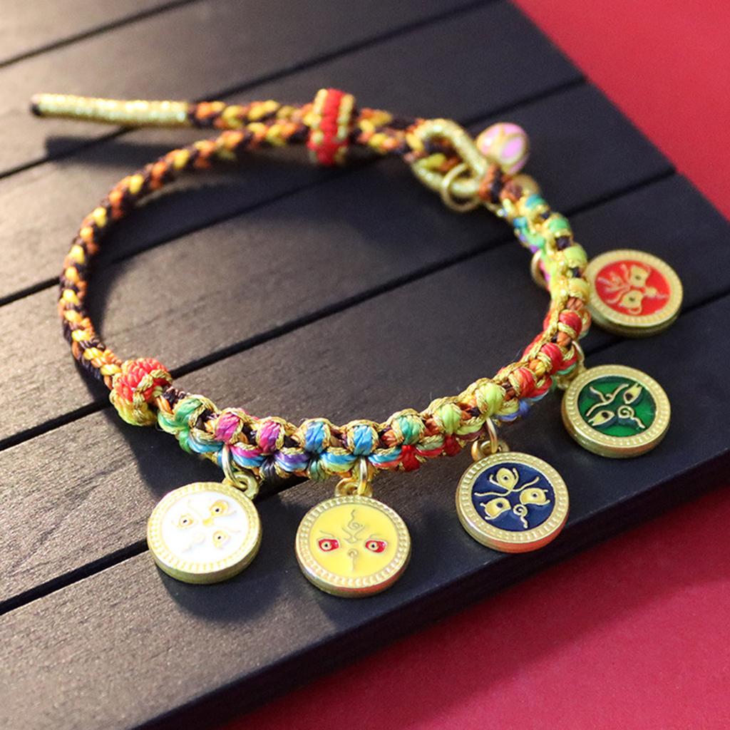 Hand Woven Peach Flower Bracelet Good Luck Charm Bangle Cotton Thread Handchain Traditional Craftsmanship Wristchain