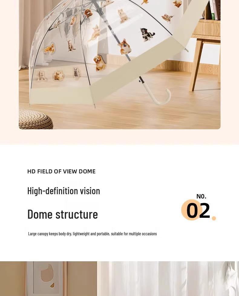 Japanese-Style Cute Black Kitten Umbrella: Fully Automatic, Large, Transparent, Reinforced Long Handle