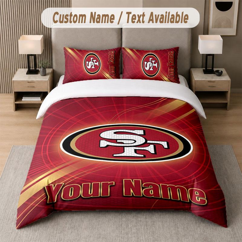 Custom Bedding Set San Francisco 49ers Pattern, Print Name Text 1 Duvet Cover Plus 2 Pillowcases Home Textile