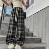 Kids Spring Autumn Plaid Pants for Teenage Girls Causal Loose Straight Drawstring Trousers Child Sweatpants