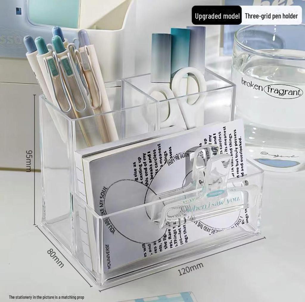 Transparent Acrylic Multi-Functional Pen & Note Holder for Desktops