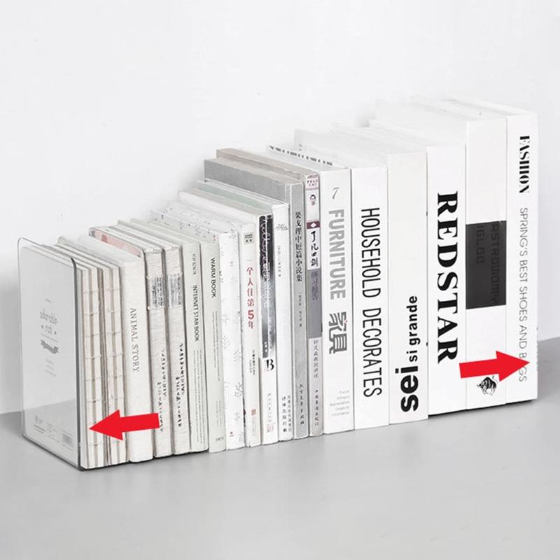 2 Pcs L-Shaped Transparent Book Ends Fall-resistant Acrylic Book Ends Clear Acrylic Bookends for Shelves Organizer