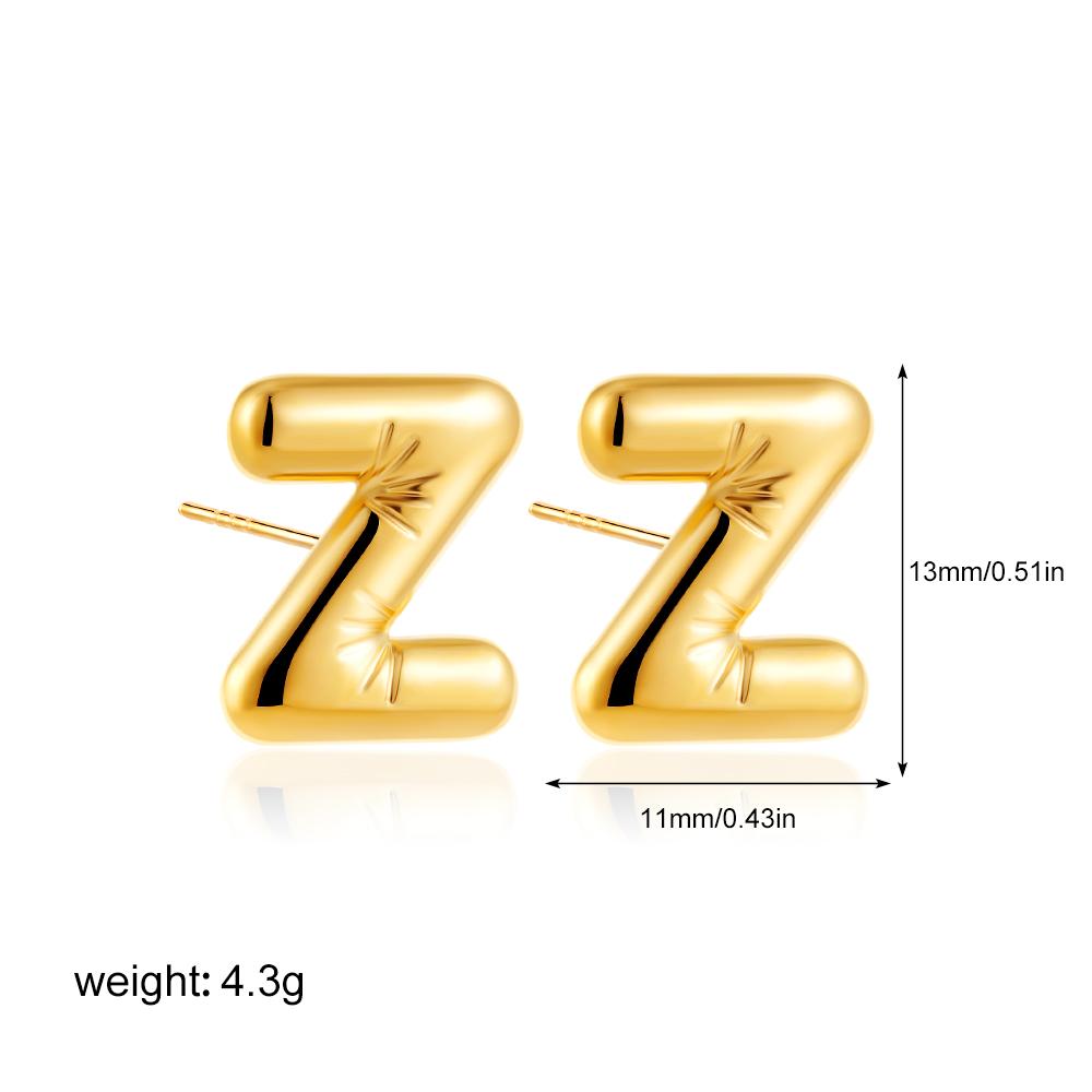

Fashion 3D Bubble Letter Chunky Stud Earrings for Women 18K Gold Plated Stainless Steel Initial Earring A-Z Alphabet Zircon