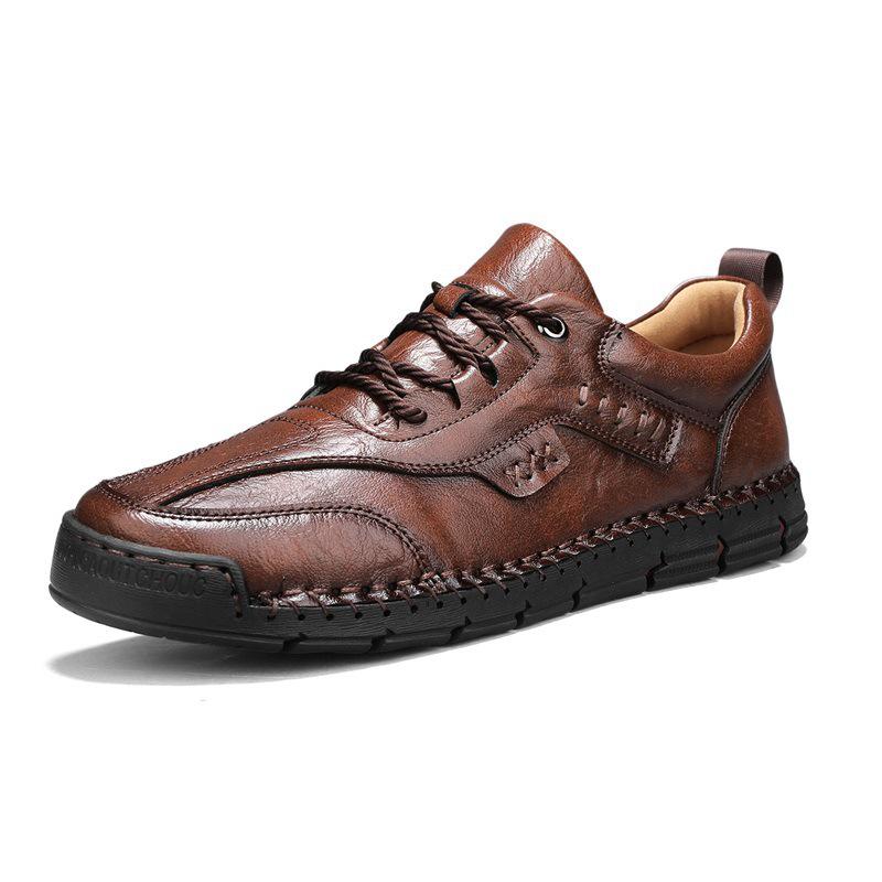 Handmade Men s Soft Sole Leather Loafers - Spring Casual, Flat Bottom, Large Size. 38