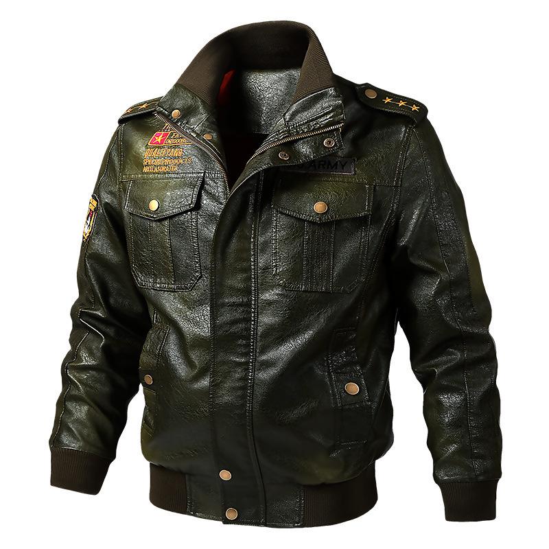 Chaqueta de Cuero para Motociclista con Forro de Terciopelo Otoño/Invierno 2026 para Hombre - Estilo Béisbol Bordado Juvenil de Moda