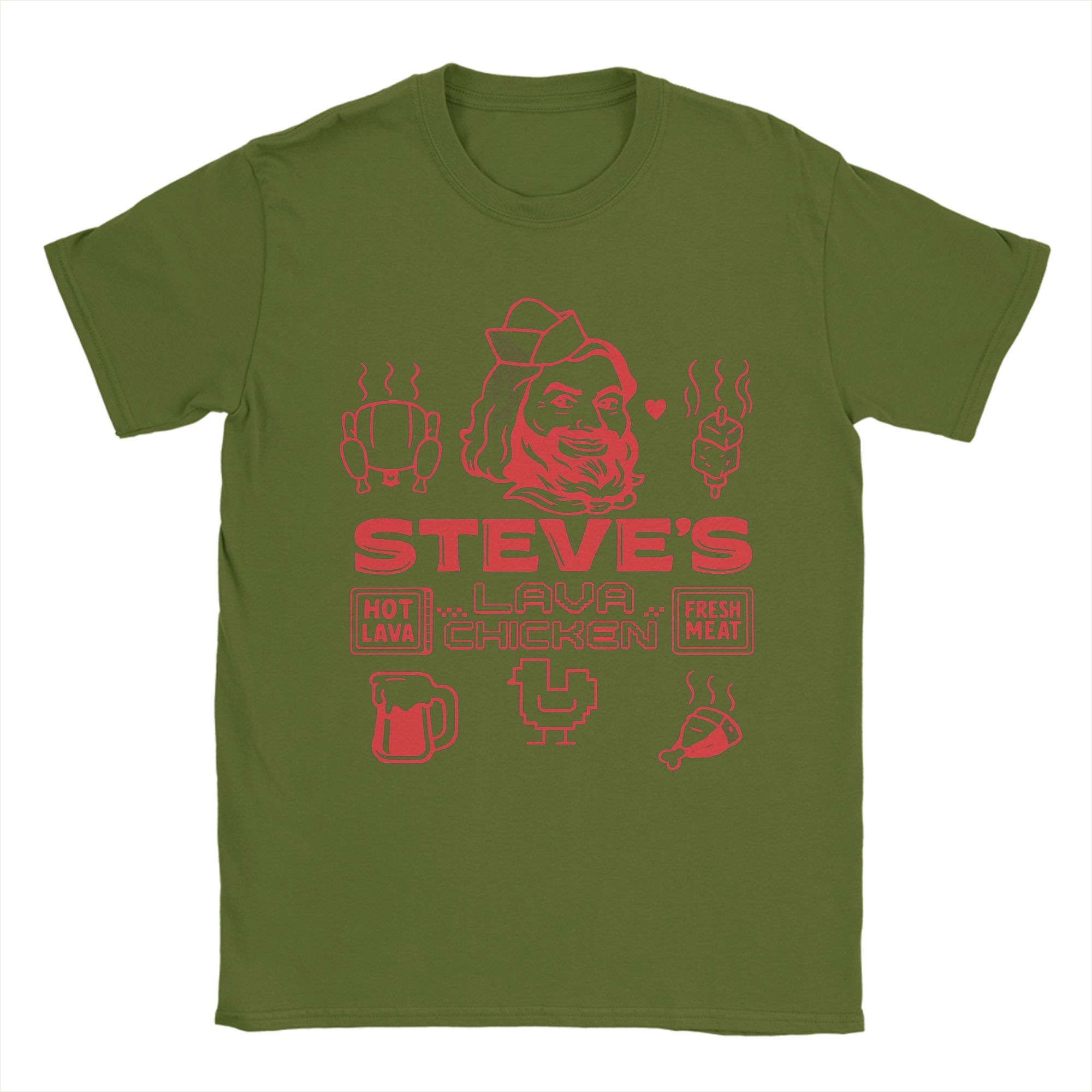 Men s Funny Steves Lava Chicken Restaurant T Shirts Cotton Tops Novelty Short Sleeve Crewneck Tee Shirt 4XL 5XL T-Shirts 4XL