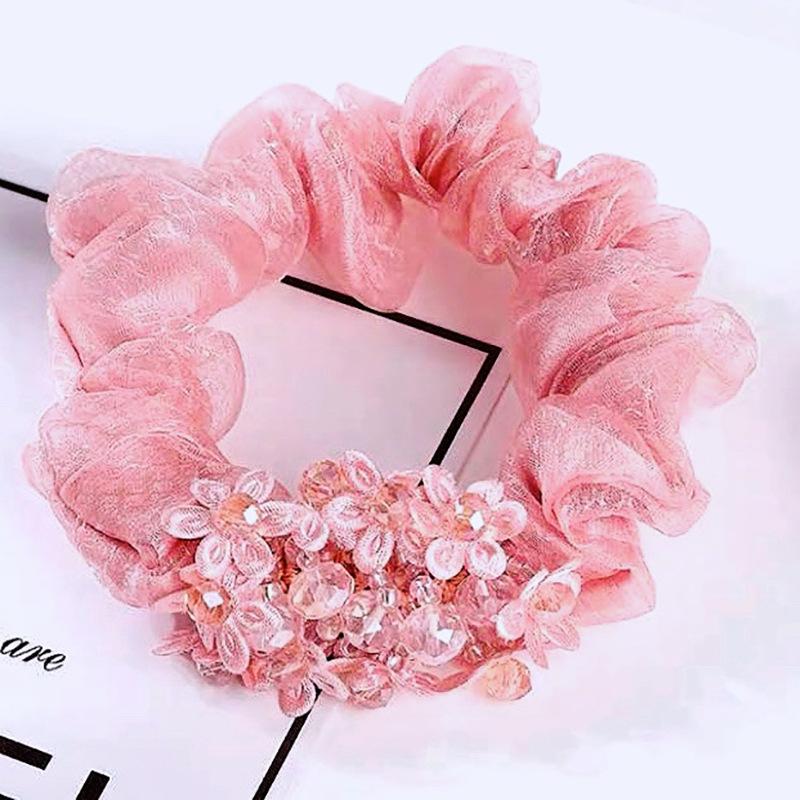 Korean Version of The Organza Hair Band Temperament Headband Female Rubber Band Ponytail Female Hair Accessories Crystal Floral Hair Band