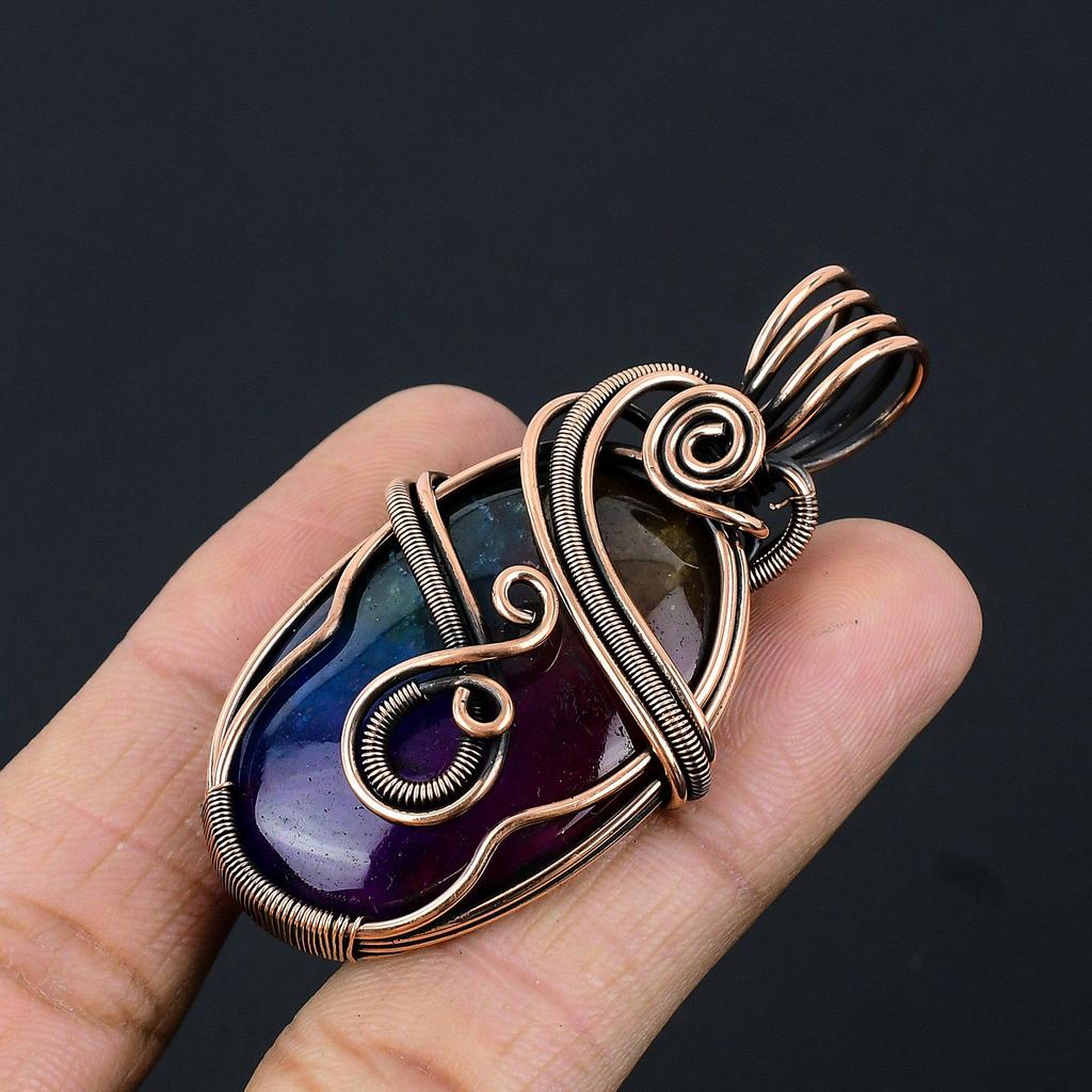 Rainbow Solar Quartz 999 Copper Wire Wrapped Pendant, Handmade Gemstone Pendant Jewelry, Gifts For Wife Brand New Pendant