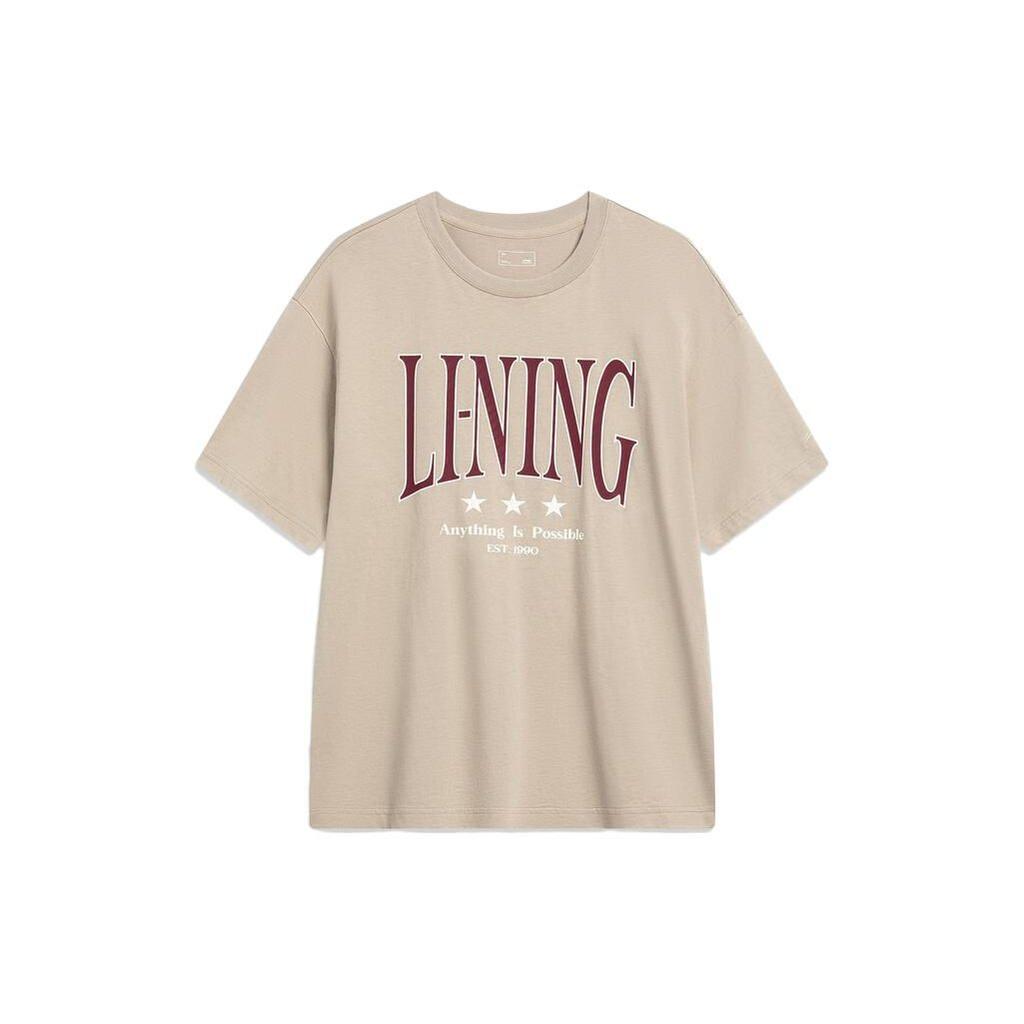 Li-Ning Loose Fit Round Neck Letter Print T-Shirt Unisex Tops Gray AHSSF49-5